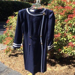 Nipon Petites Navy Blue White Trim Dress